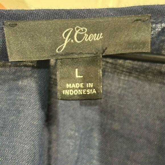 J.Crew Linen Cotton Peasant Top L Boho Navy Blue Embroidered Ruffle Hem Tassel - Picture 6 of 7